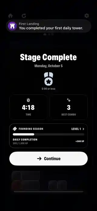 Evershift DailyのDaily Challengeを4分18秒でクリアした結果画面