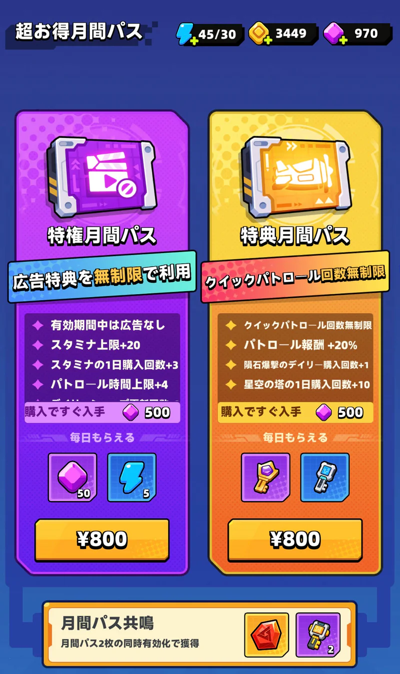 月間パス2種類の800円表示と広告関連特典